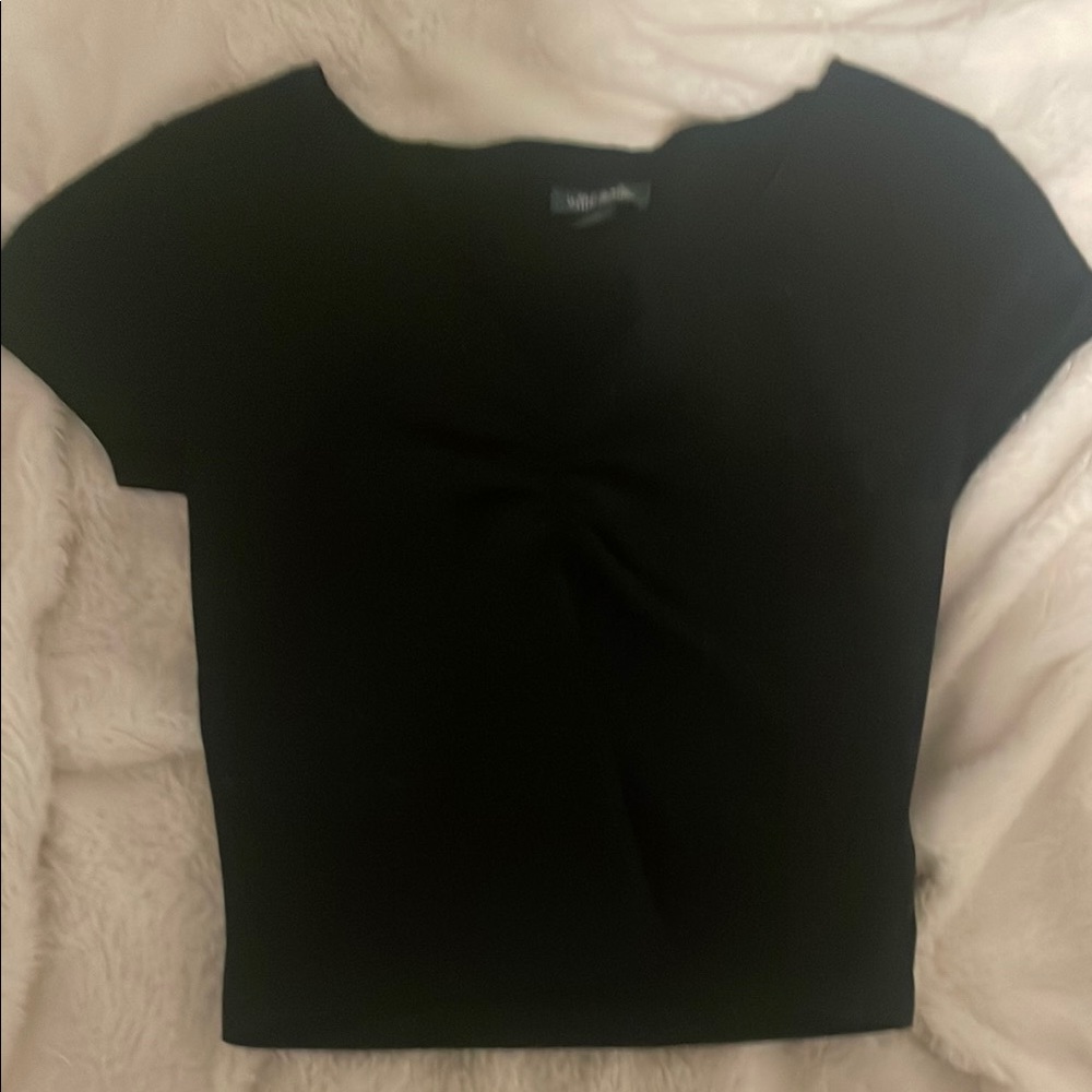 Wild Fable Black Fitted Ruched Short Sleeve Tee